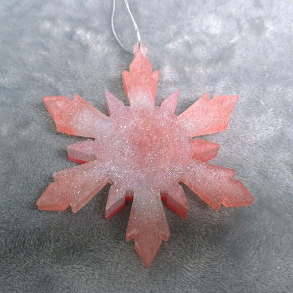 Handmade Resin Ornaments Glitter Snowflake Red & Silver Glitter Set Of 2 - Picture 6 of 6